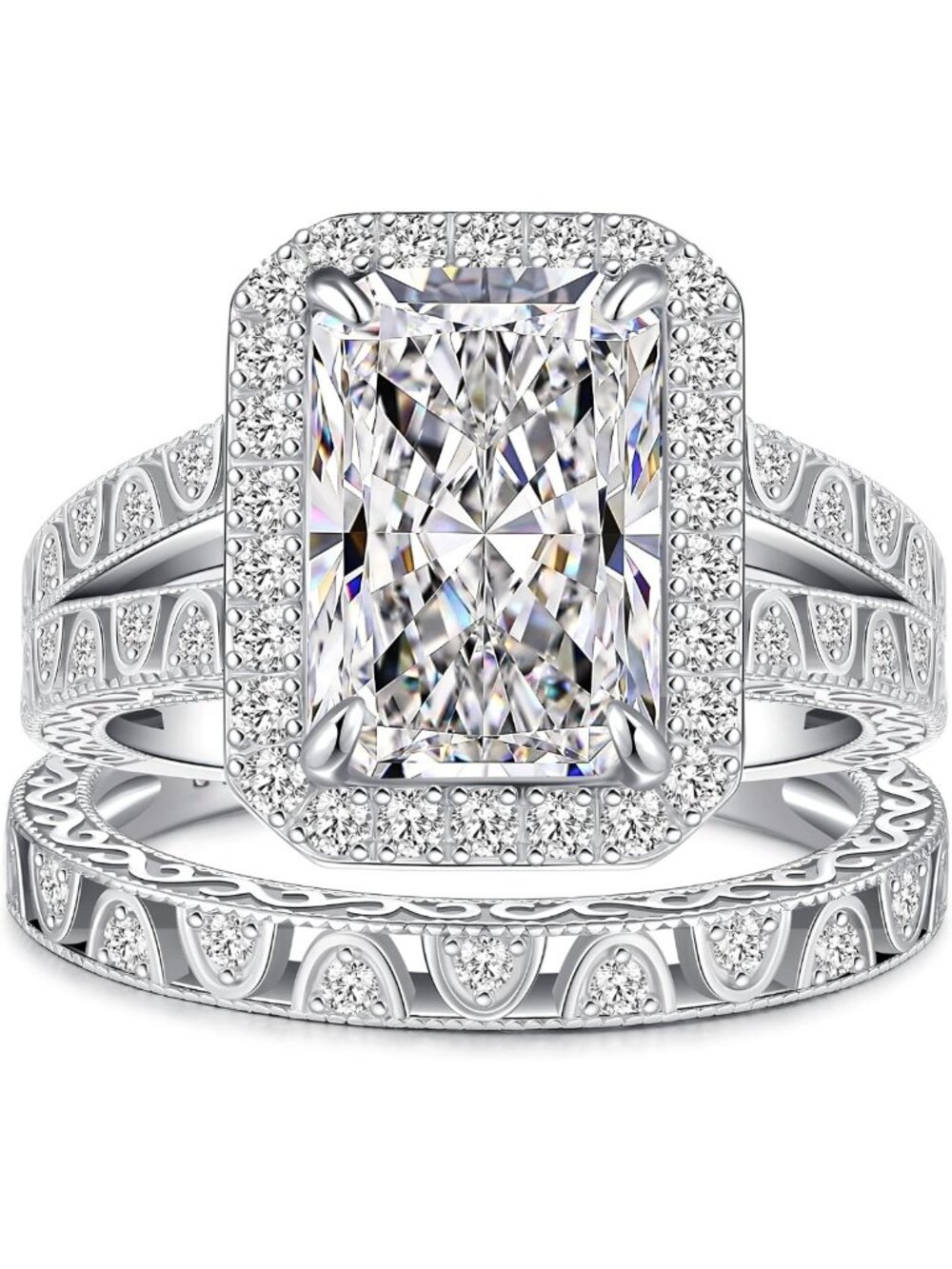 Radiant Cut 5CT Sterling Silver Engagement Ring Set - Elegant Bridal Jewelry